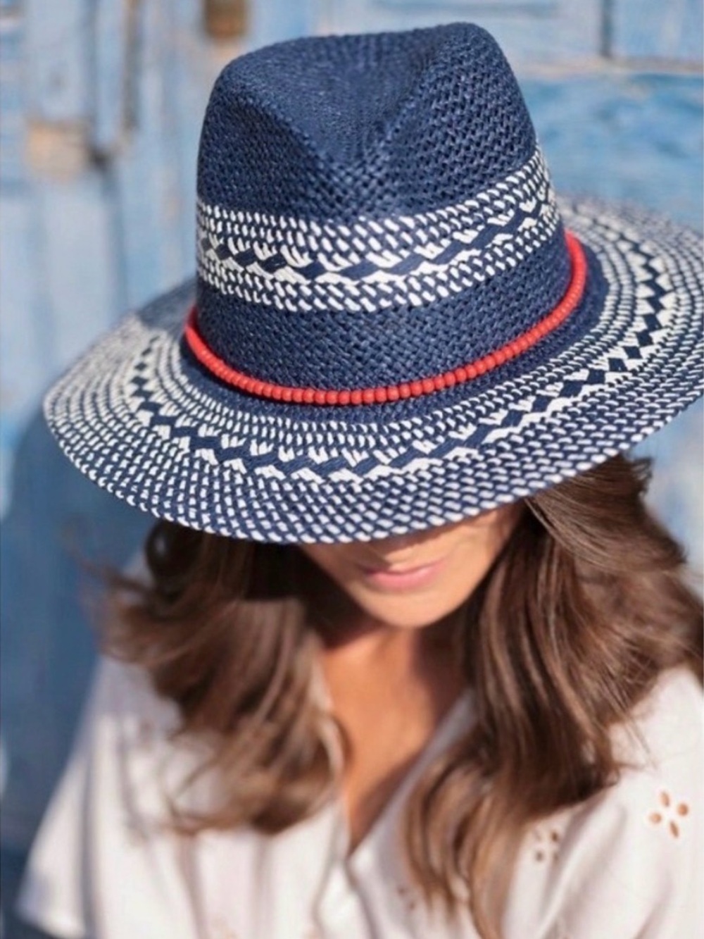 Shiraleah navy Ames straw fedora NWT